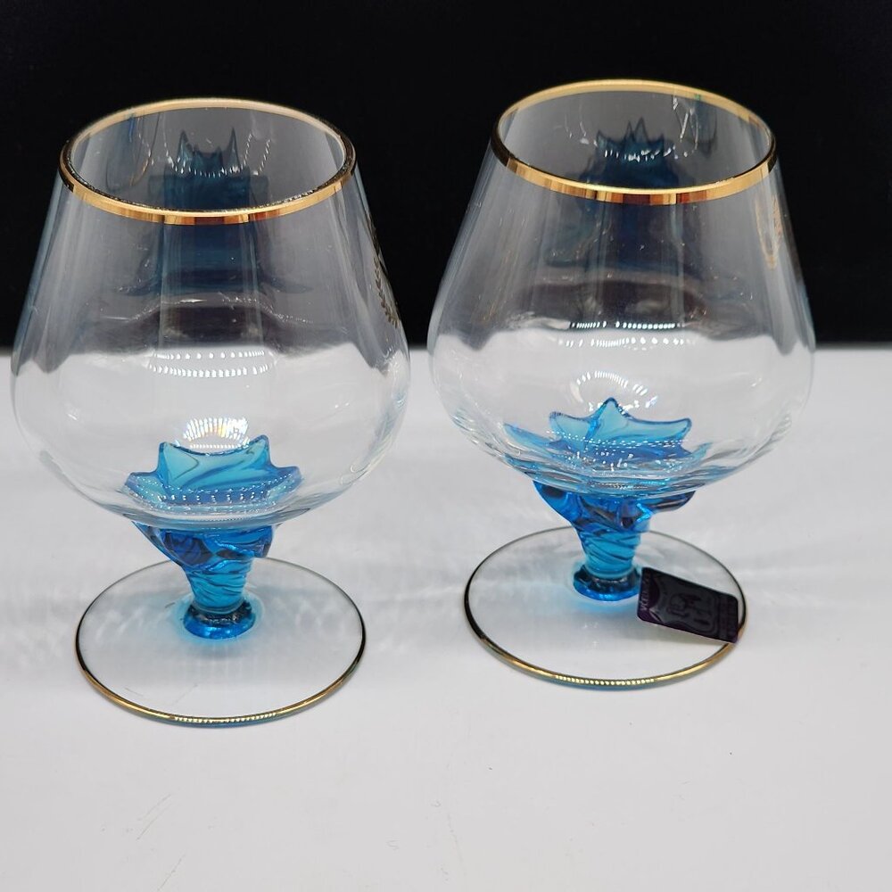 Vcelnicka Bohemia Brandy Snifter Cognac Handblown Blue Glass Gilded Crown VTG - Picture 11 of 11